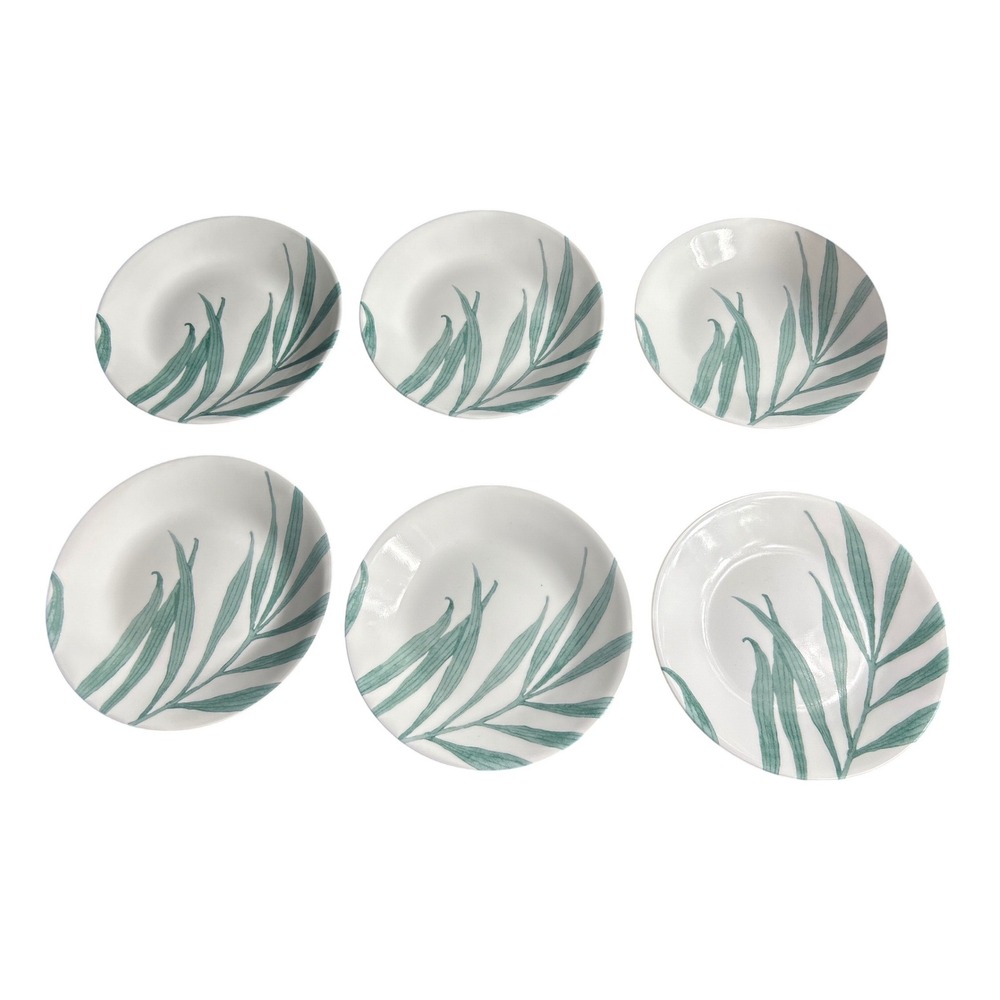 Corning Corelle  Solar Tropical Bread Plates Set 6 White Green 6.75 Inch